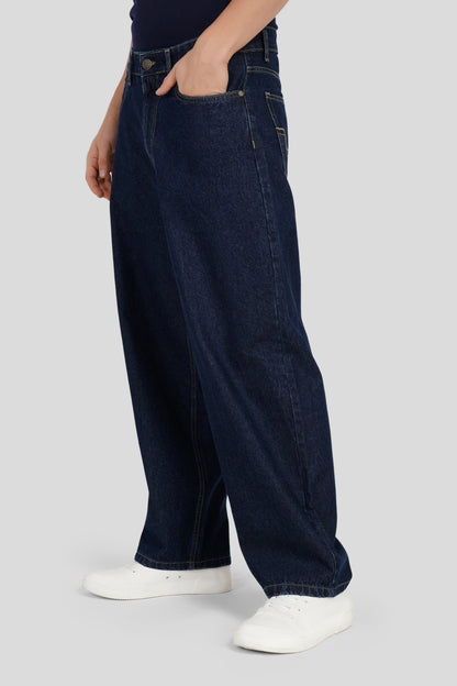 Dark Blue Mid Rise Men's Baggy Jeans