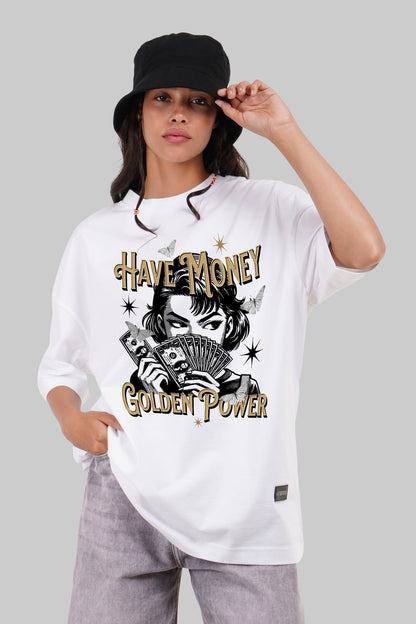 Money Golden Power White Baggy Fit T-Shirt Women