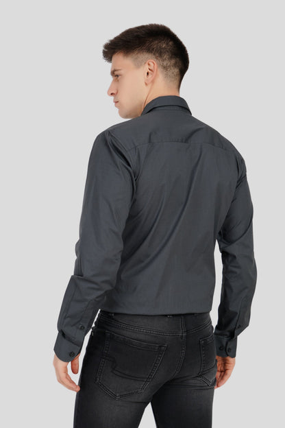 Dark Grey Solid Slim Fit Shirt