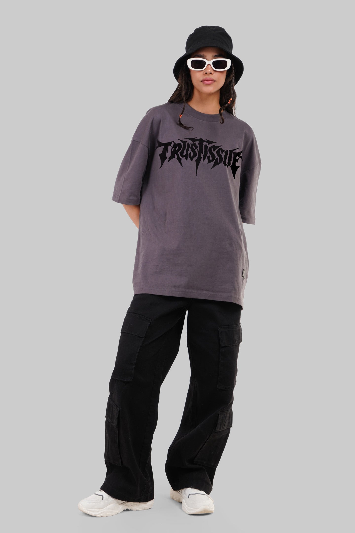 Trust Issue Dark Grey Baggy Fit T-Shirt Women