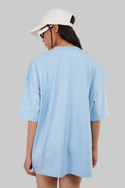Solid Powder Blue Half Sleeves T-Shirt For Women Baggy Fit