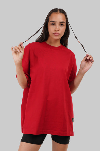 Solid Red Half Sleeves T-Shirt For Women Baggy Fit