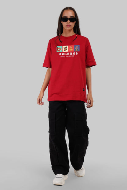 Genjitsu Red Oversized Fit T-Shirt Women