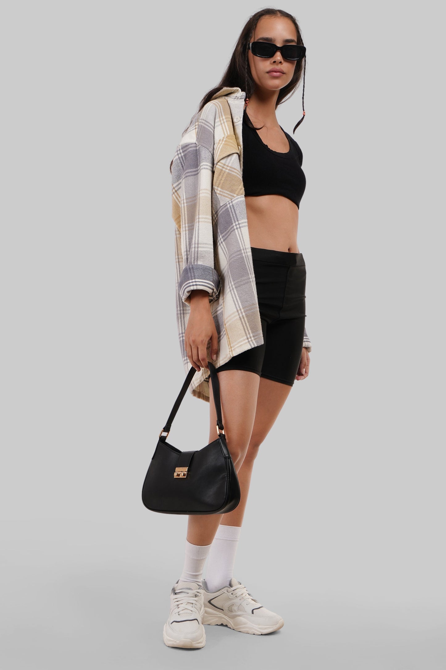 Beige Check Oversized Shacket