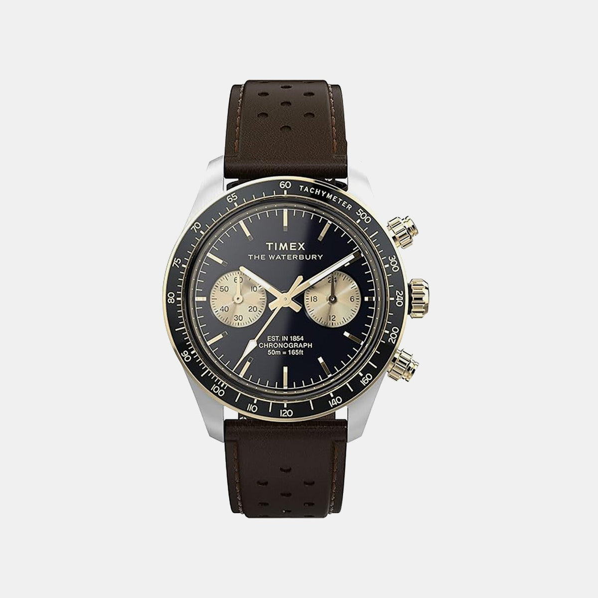 Waterbury Heritage Men Quartz Black Dial Chronograph Leather Watch TW2Y24100IK