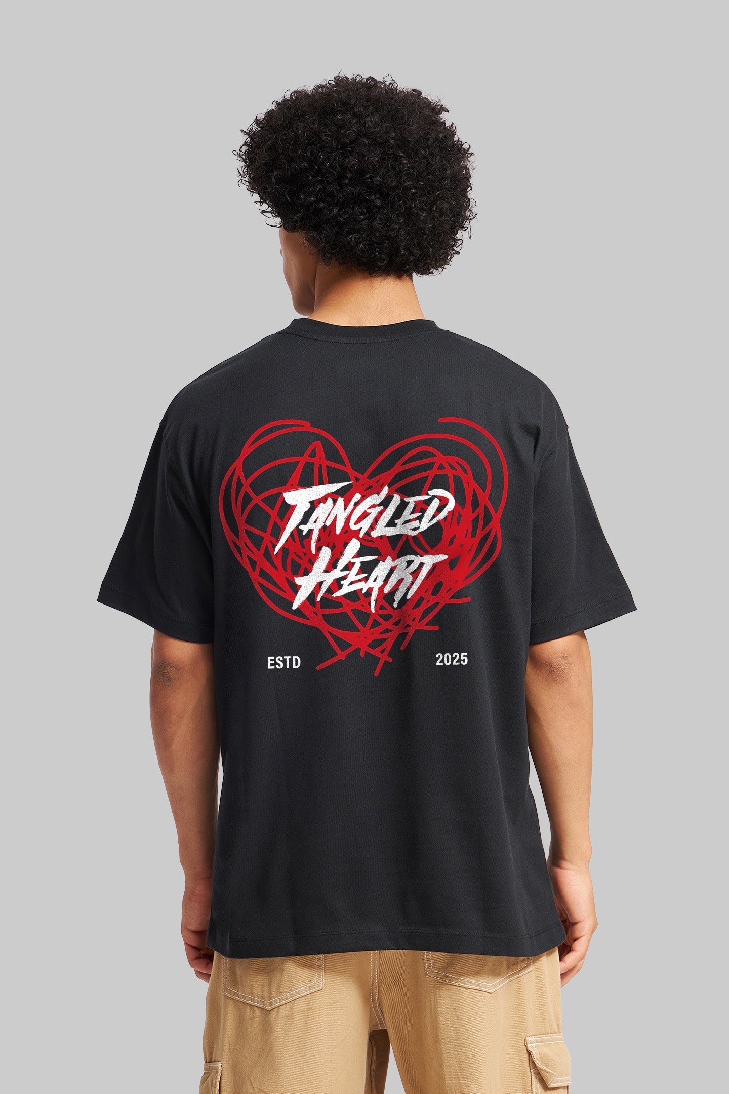 Tangled Heart Black Oversized Fit T-Shirt Men