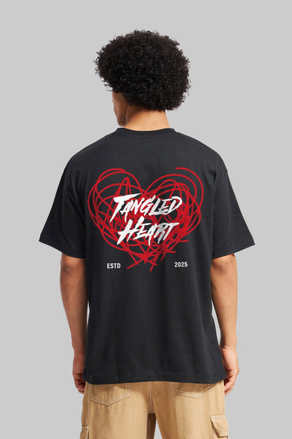 Tangled Heart Black Oversized Fit T-Shirt Men