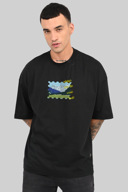 Scenic Route Postcard Black Baggy Fit T-Shirt Men