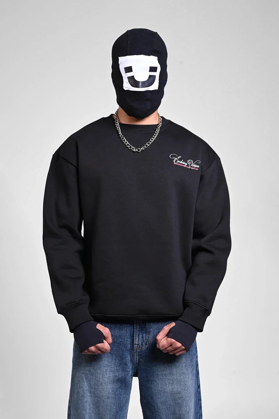 Black Oversized Embroidered Sweatshirt
