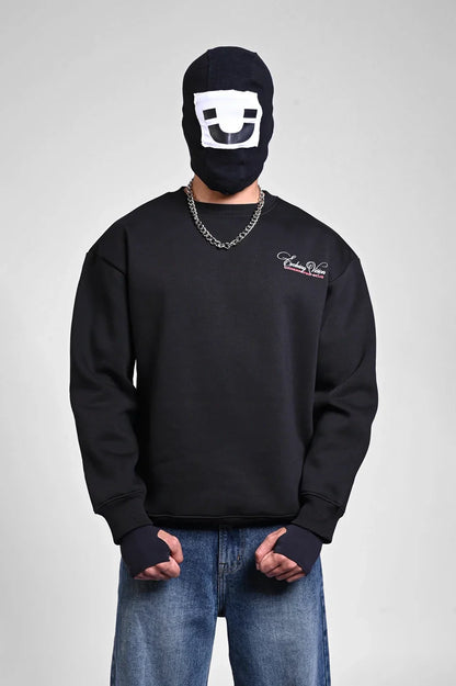Black Oversized Embroidered Sweatshirt