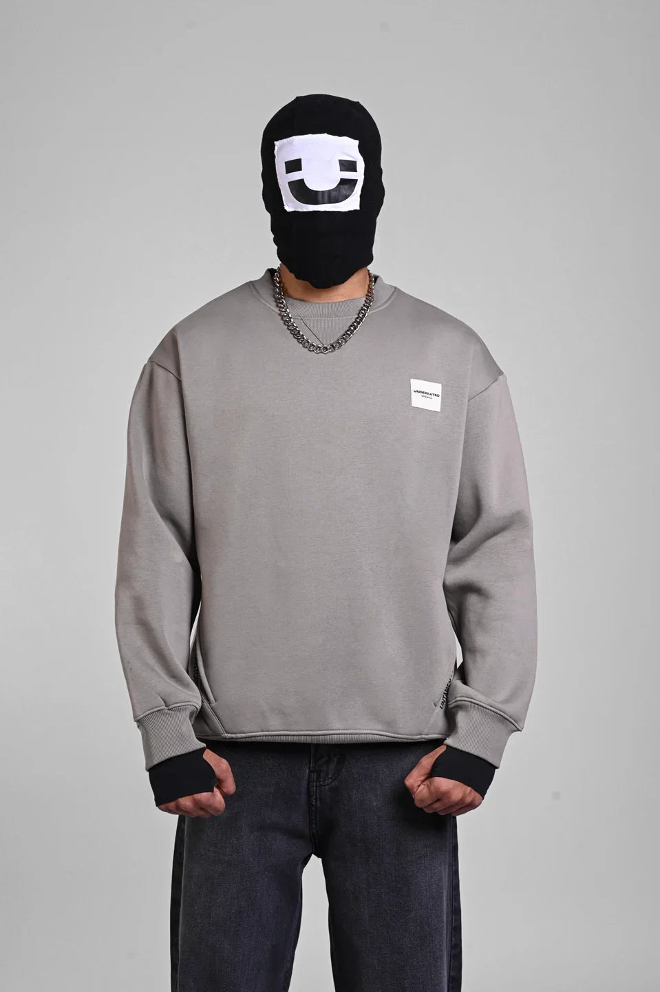 Grey Oversized Cross Pocket Sweatshirt