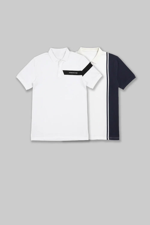 Pack of 2 Men's Polo T-shirt combo - Colourblocked White /White