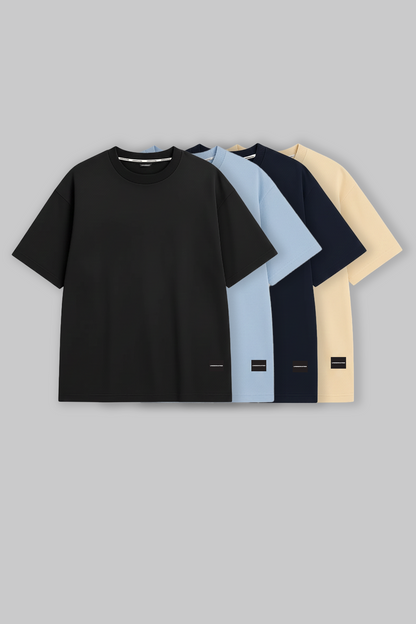 Pack of 4 Oversized Fit T-shirts - Black/Blue/Navy/Beige
