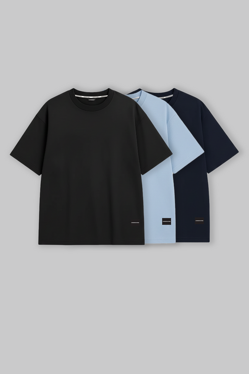Pack of 3 Oversized Fit T-shirts - Black/Blue/Navy