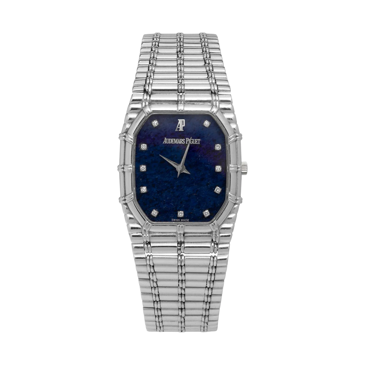 Audemars Piguet Bamboo 27mm Factory Diamond Lapis Dial 18K White Gold Watch
