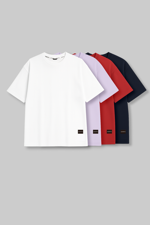 Pack of 4 Baggy T-shirts - White/Lilac/Red/Navy