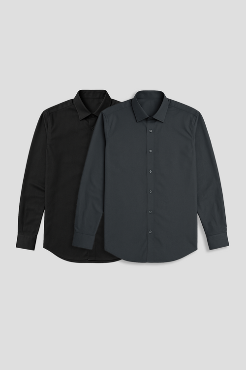 Pack of 2 Slim Fit Men's Shirt Combo - Black/ Grey