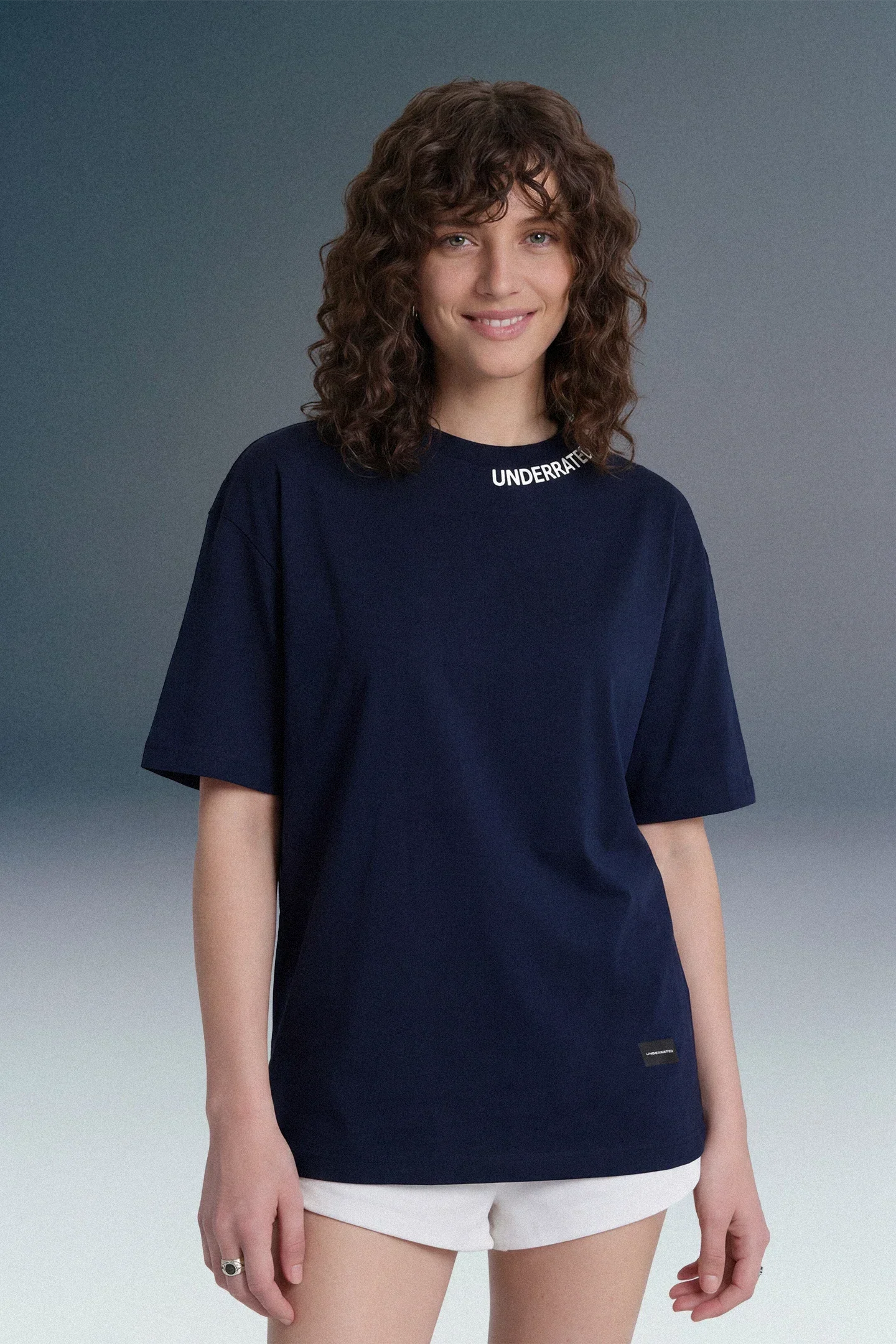 Underrated Curve Navy Blue Oversized T-shirt