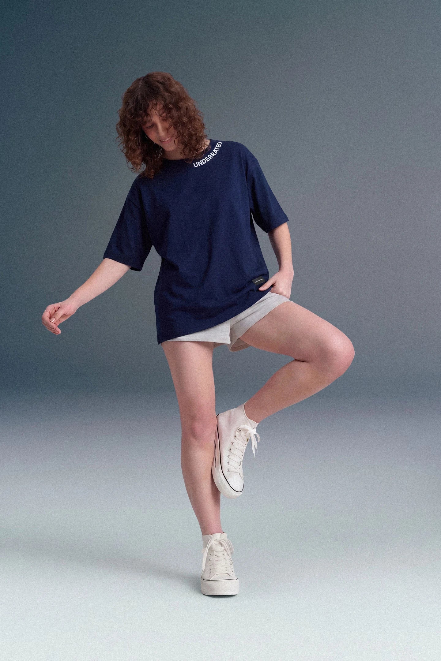 Underrated Curve Navy Blue Oversized T-shirt