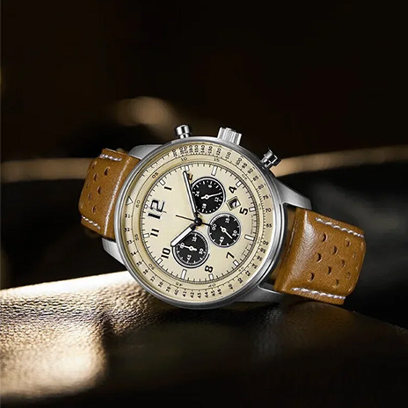 Men's Waterproof Multifunctional Quartz Watch With Leather Belt