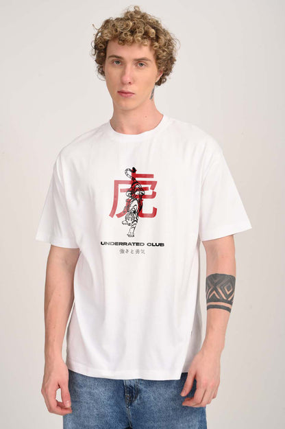 Japanese Tiger White Oversized Fit T-Shirt Men