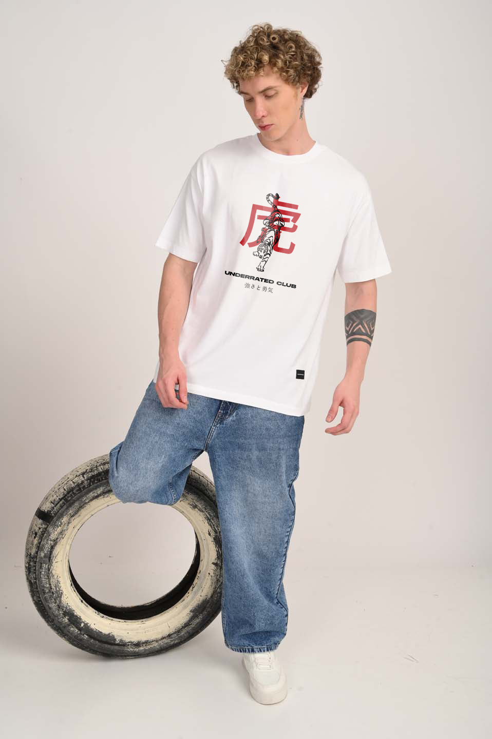 Japanese Tiger White Oversized Fit T-Shirt Men