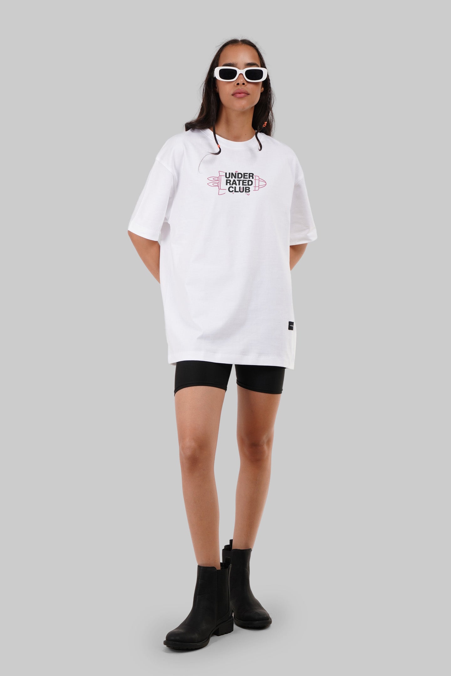 To The Moon Rocket White Oversized Fit T-Shirt Women